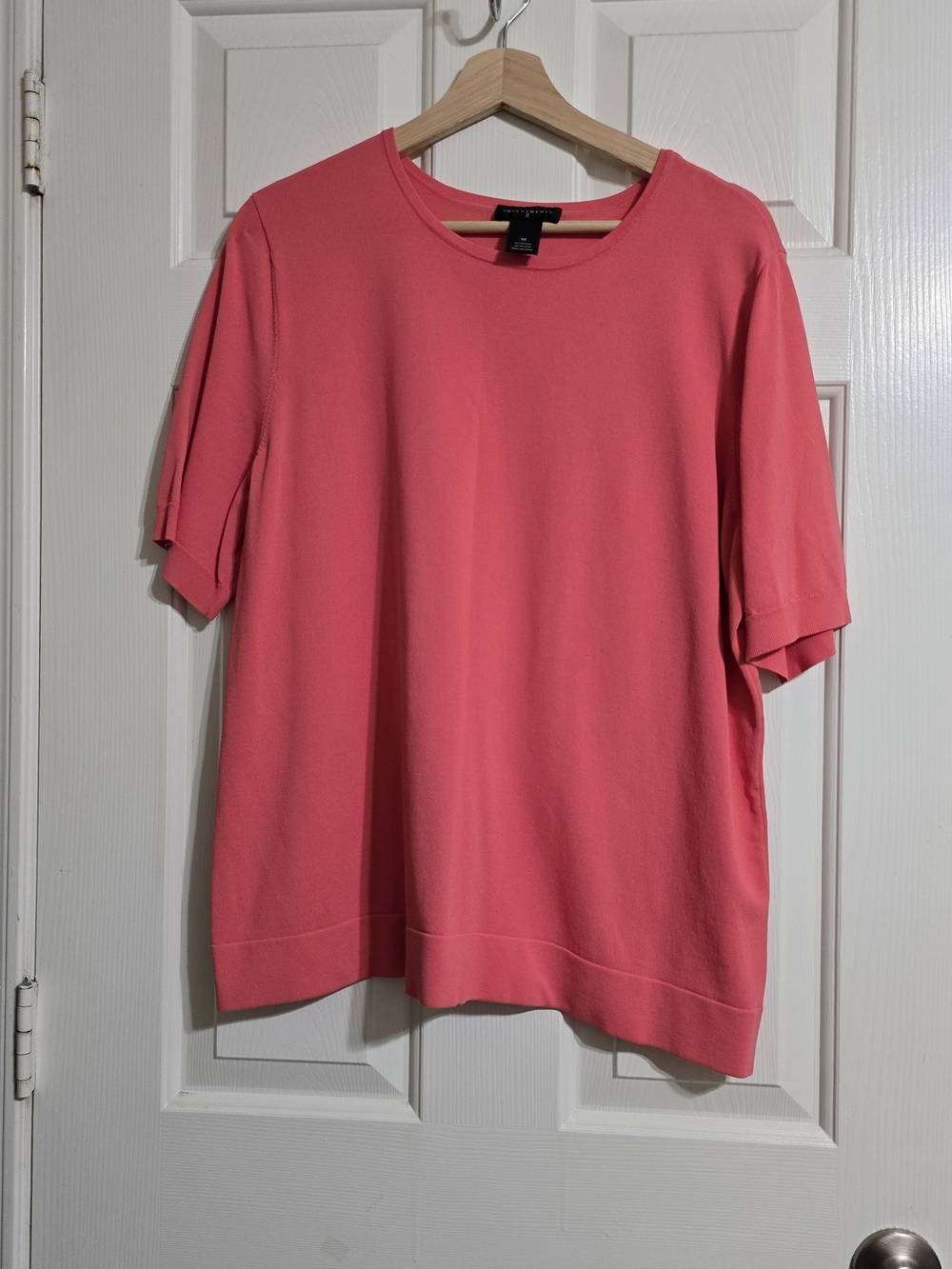 Investments Women's 1X Pink Solid Knit Crew Neck Short Sleeve Pullover Top